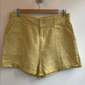 Joie High-Waist Yellow Linen-Blend Shorts Size 8